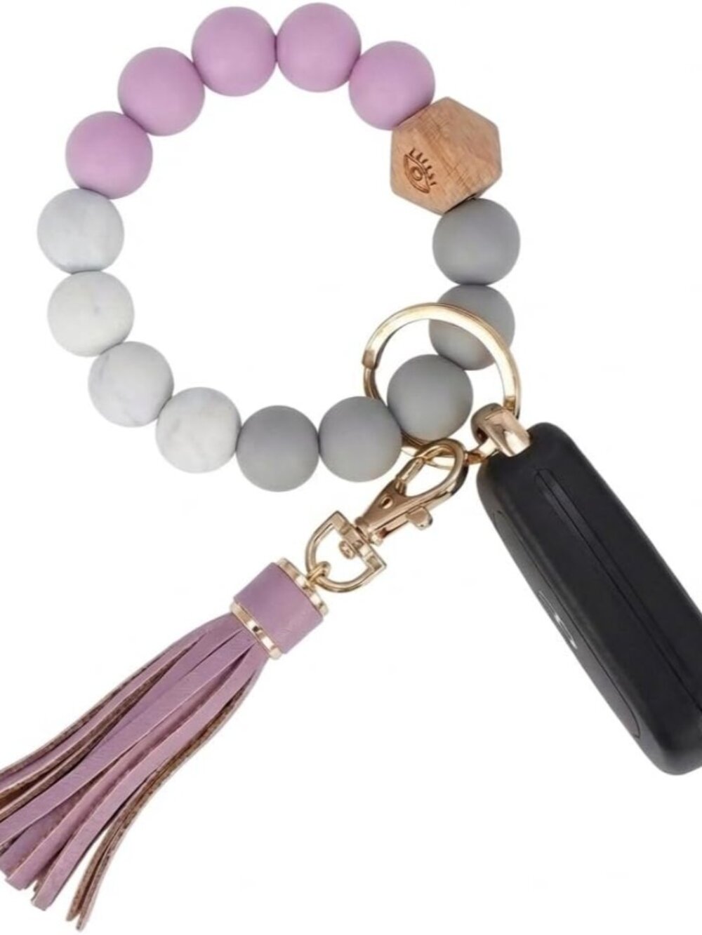 Key Ring Bracelet Car Keychain Holder Wristlet Silicone Women Beaded Bangle Chai
